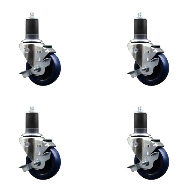 Service Caster 3.5'' SS Solid Poly Swivel 1-5/8'' Expanding Stem Caster Set with Brake, 4PK SCC-SSEX20S3514-SPUS-TLB-158-4 - main